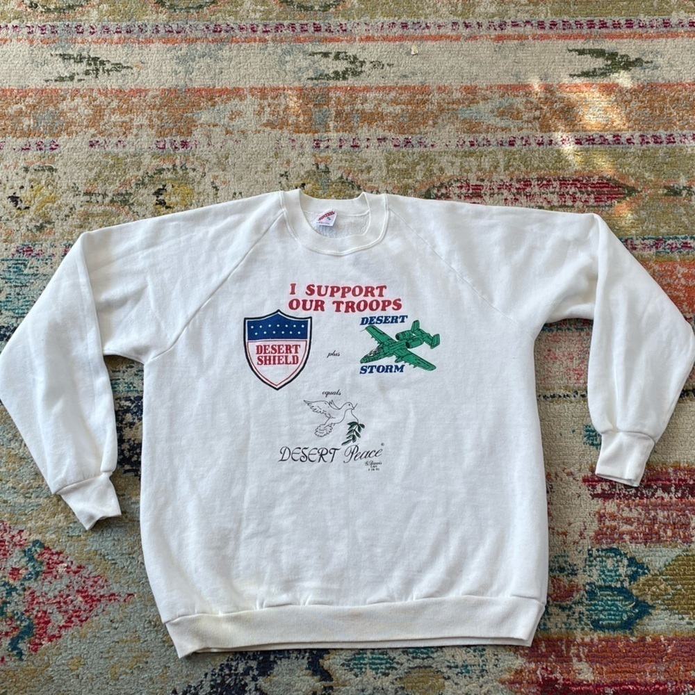 Vintage 90s I Support Our Troops Desert Storm 1990s Crewneck Military Sweatshirt